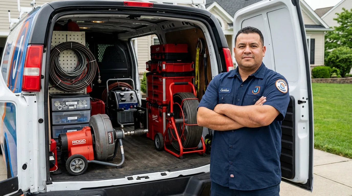 Professional drain cleaning equipment and Johns Plumbing LLC plumber in Pella