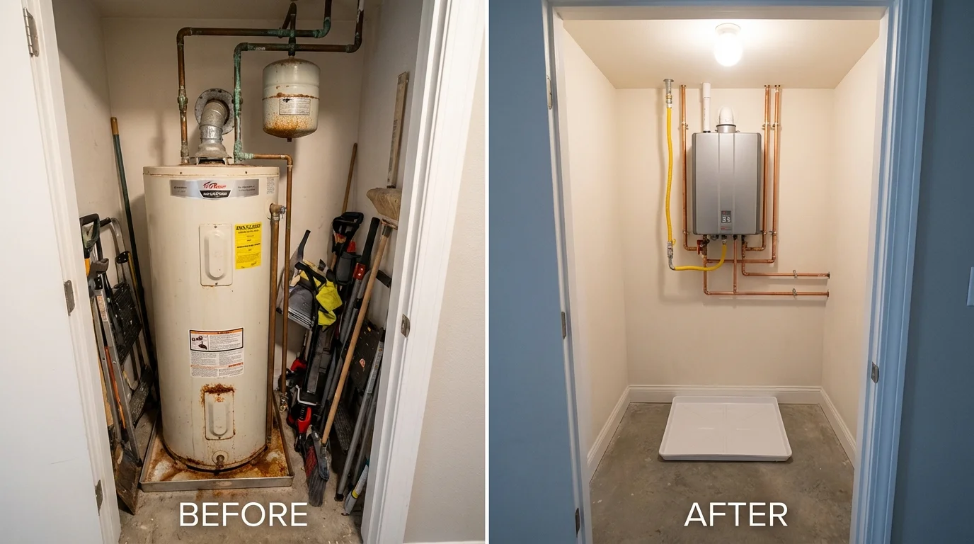 Tank water heater versus wall-mounted tankless unit comparison for Pella, IA homeowners