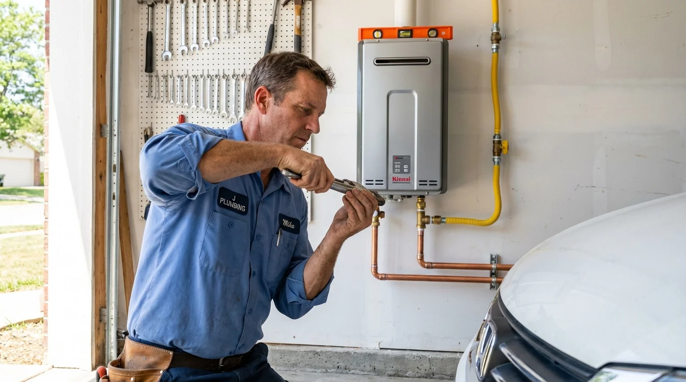 Tankless water heater installation by a Johns Plumbing LLC plumber in Pella